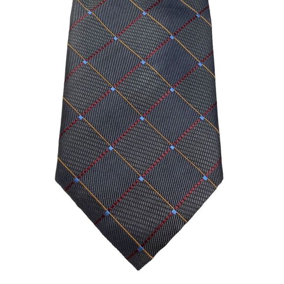 Henry Jacobson Tie Men's Necktie Diamond Check Silk Dark Gray Short - Picture 3 of 7